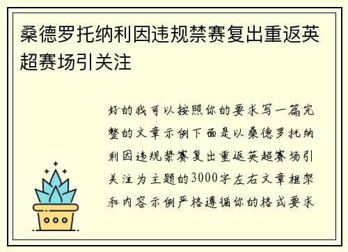 桑德罗托纳利因违规禁赛复出重返英超赛场引关注 桑德罗托纳利因违规禁赛复出重返英超赛场引关注